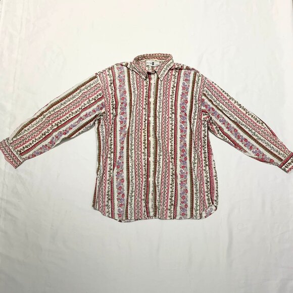 VTG 90s Cotton Ginny Striped Floral Women's Blouse Made In Canada - Picture 3 of 9